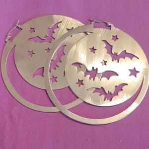 Sourpuss silver bat and moon hoops